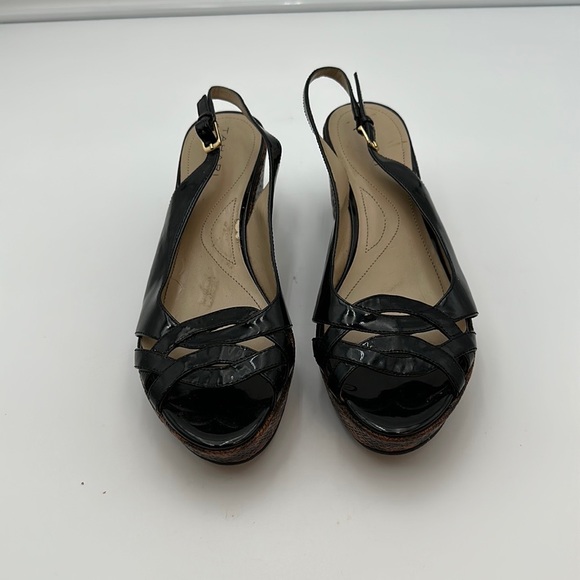 TAHARI Steffi Open-Toe Cut-Out Slingback Heels Platform Black Patent Leather - Picture 7 of 16